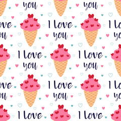 cartoon seamless pattern with ice cream, flat style