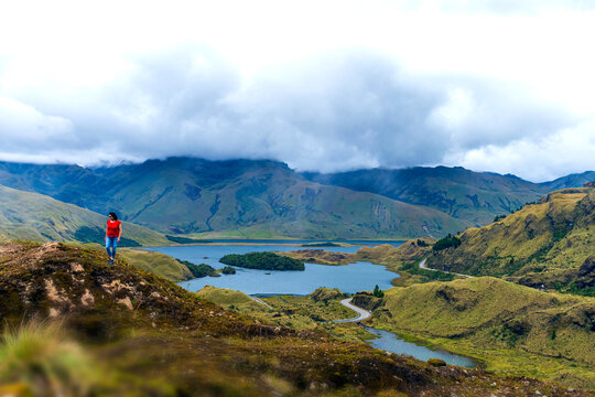 traveler in lagoons of atillo ecuador mountain range of the andes
