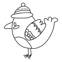 The scribble of a small bird in a winter hat. Hand-drawn vector illustration of a cute bullfinch. An element of winter design.