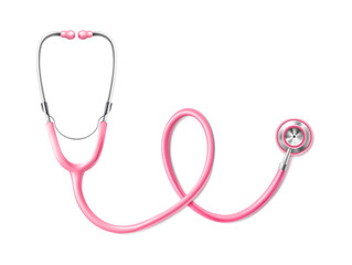 Fototapeta premium 3d realistic icon. Breast cancer awareness concept. Medical stethoscope with heart banner. 
