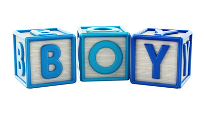 B-O-Y alphabet blocks on transparent background.