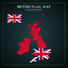British Flag, Map Vector Illustration