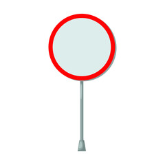 Blank road sign on metal pole vector illustration. white round sign in a red stroke movement is prohibited. Traffic, direction or destination concept