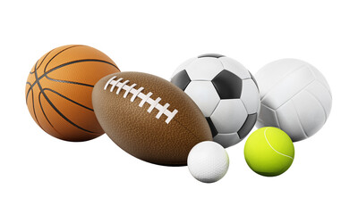 Sports balls on transparent background.