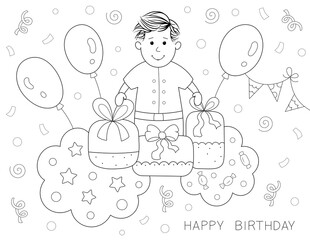 cute little boy happy birthday coloring page