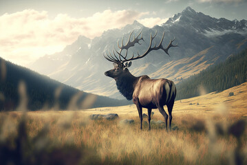 Amazing picture of an elk in the wild. Generative AI