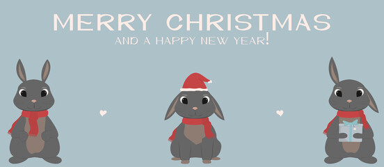 Cute banner merry christmas with chinese new year 2023 black rabbits, web site page