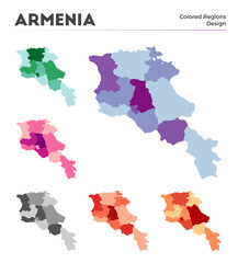 Armenia map collection. Borders of Armenia for your infographic. Colored country regions. Vector illustration.