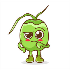 Confused green coconut cartoon character vector