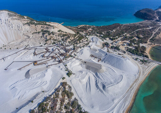 Drone view of an industrial quarry with transporters.
