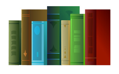 Books. Great collection for reading. Side view. Library or bookstore. Isolated on white background. Vector.