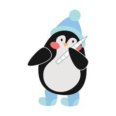 Cute penguin, cartoon character vector illustration. Funny comic bird isolated on white background. Winter activities concept