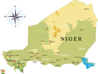 Niger highly detailed physical map - obrazy, fototapety, plakaty