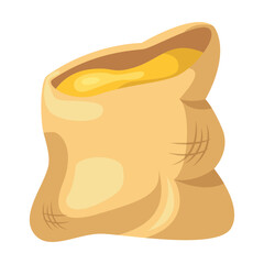 Burlap bag of cereal grains cartoon illustration. Untied sack of flour, sugar, rice with isolated on white background. Agriculture, food concept