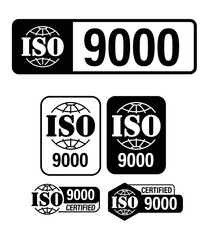 certified iso 9000, quality management system certified vector icon set. 