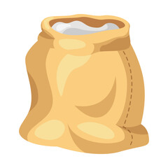 Burlap bag of cereal grains cartoon illustration. Untied sack of flour, sugar, rice, wheat or rye on white background. Agriculture, food concept
