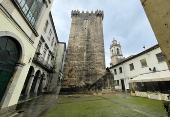 Castle Keep of Braga Castle in Portugal. Remains of city wall.