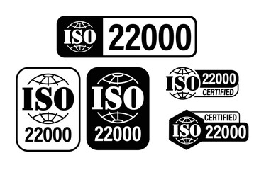ISO standards quality control. ISO 22000 certified vector icon set, black in color