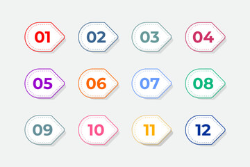 Bullet Points Numbers from One to Twelve