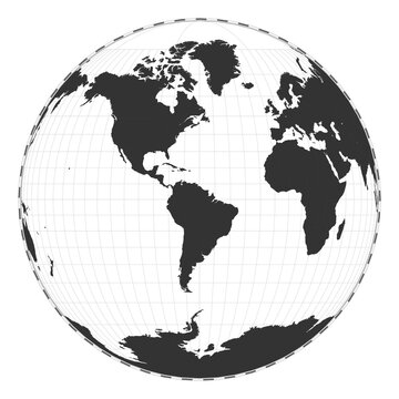 Vector world map. Gilbert's two-world perspective projection. Plan world geographical map with latitude/longitude lines. Centered to 60deg E longitude. Vector illustration.