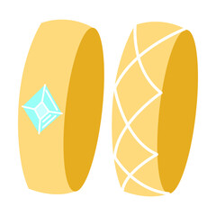 Engagement rings vector illustration. Jewellery for proposal, gold rings for bride and groom isolated on white background. Jewelry, marriage, wedding, accessories concept