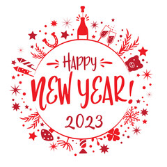 New Year greetings 2023 red - Happy New Year Vector Illustration