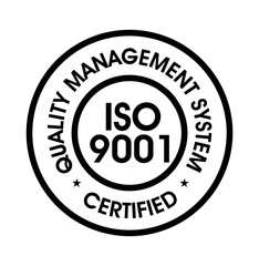 'ISO 9001 CERTIFIED' VECTOR ICON. QUALITY MANAGEMENT SYSTEM ABSTRACT 