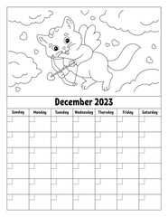 Blank calendar template for one month without dates. Colorful design with a cute character. Vector illustration.