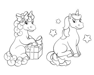 Cute unicorn. Coloring book page for kids. Cartoon style character. Vector illustration isolated on white background.