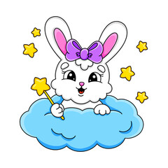 Cartoon character rabbit. Isolated on white background. Design element. Template for your design, books, stickers, cards. Vector illustration.