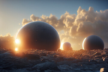 Fantasy landscape with mountains, Worlds of Science Fiction.