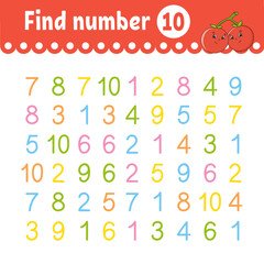 Find number. Education developing worksheet. Activity page with pictures. Game for children. Funny character. cartoon style. Vector illustration.