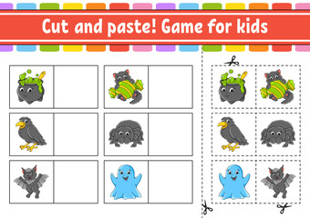 Cut and paste. Game for kids. Educational activity worksheet for kids and toddlers. Game for children. Vector illustration.