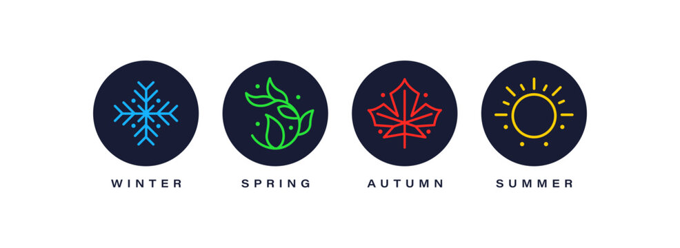 Four season icon logo template vector in round shape with line art style illustration design.