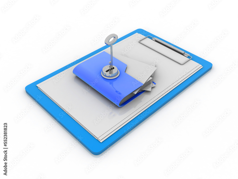 Aufkleber 3d rendering yellow folder and key on exam board