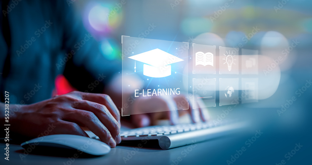 Aufkleber education distance e-learning online learning personal development concept. digital courses to devel