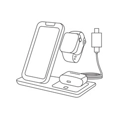 mobile phone , hand watch, charger plug  line art vector and  outline icon design.