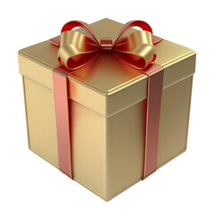 Obraz premium gift golden box with a red bow 