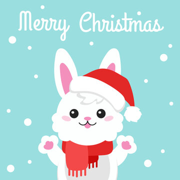 Cartoon character christmas rabbit. Colorful vector illustration. Isolated on color background. Design element. Template for your design, books, stickers, cards.