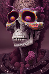 Dia de los muertos theme surrealist art of Skull People - AI Generated