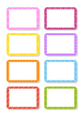 Set stickers for design. Empty template. Name tags, gift labels. Perfect for folders, daily journals, notebooks, lunch bags, pencil boxes. Rectangular label. Color vector isolated illustration.