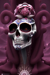Dia de los muertos theme surrealist art of Skull People - AI Generated
