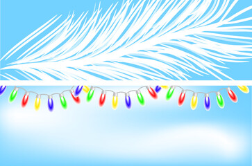 Fototapeta na wymiar Two white and blue banners with a spruce branch and a garland. Concept of christmas and new year. Vector image
