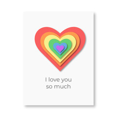 Vector valentines day card I love you so much with heart lgbt pride colors. All you need is love 