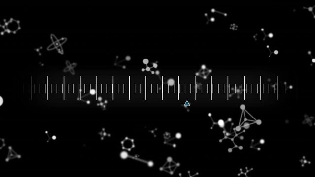 Animation of molecules and data processing over black background