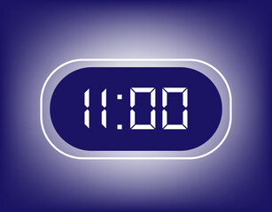 11:00 Hours alarm design. Icon of alarm clock setting appointment time. Clock with digital numbers on blue gradient background