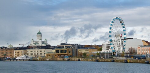 Fototapeta na wymiar Waterfront view on the coast of Helsinki in Finland