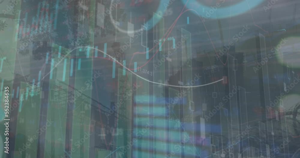 Poster animation of statistical data processing against construction site
