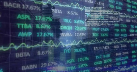 Animation of stock market data processing against time-lapse of people walking on the city bridge - Powered by Adobe