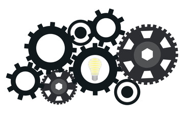 Idea concept. Bulb in machinery. vector